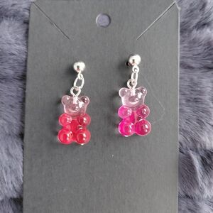 Resin Pink and Red Gummy Bear Earrings